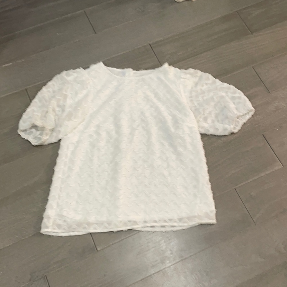 White fuzzy Chevron pinup top
